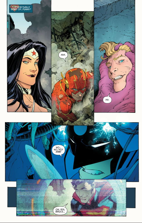 Wonder Woman, Flash and Aquaman subdued by Batman